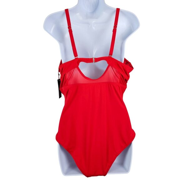Tempt Me Womens Red One Piece Swimsuit Size XXL Ruched Tummy Control & Cutout - Picture 5 of 10